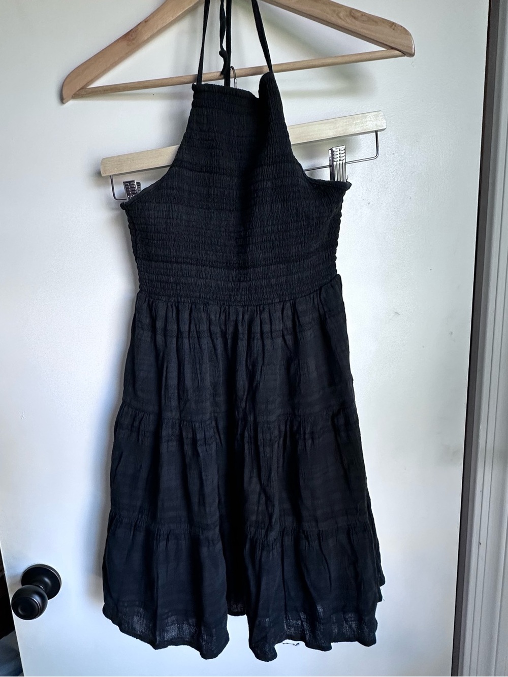 American Eagle Outfitters Black Halter Tiered Mini Dress